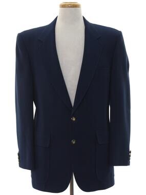 Vintage 70s Knack Navy Knit Blazer Gold Crest Buttons USA 40 Chest